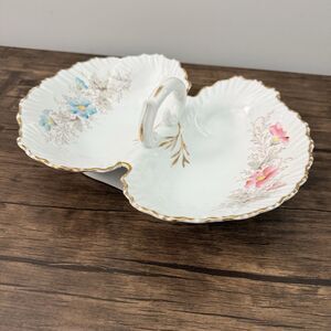 Vintage Double Sided Serving Bowl With Handle| Blue/Red Flowers | 11 Inches